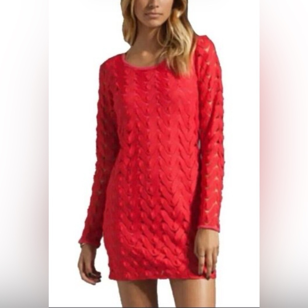 Free People Red Wild Thing Dress Zig Zag Bodycon Size XS‎ Valentines Romantic